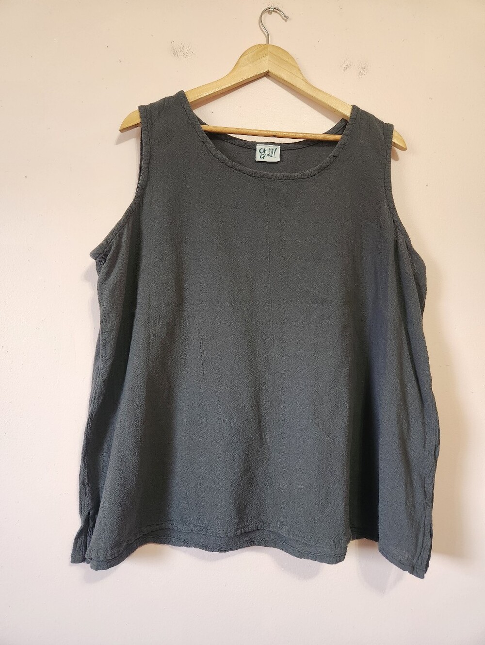 Oh My Gauze! 100% Cotton Gauze Sleeveless Tunic Tank Top Grey Size 3/XL EUC